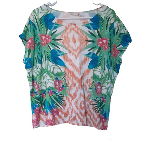 Chicos Ikat Tropical Print Top